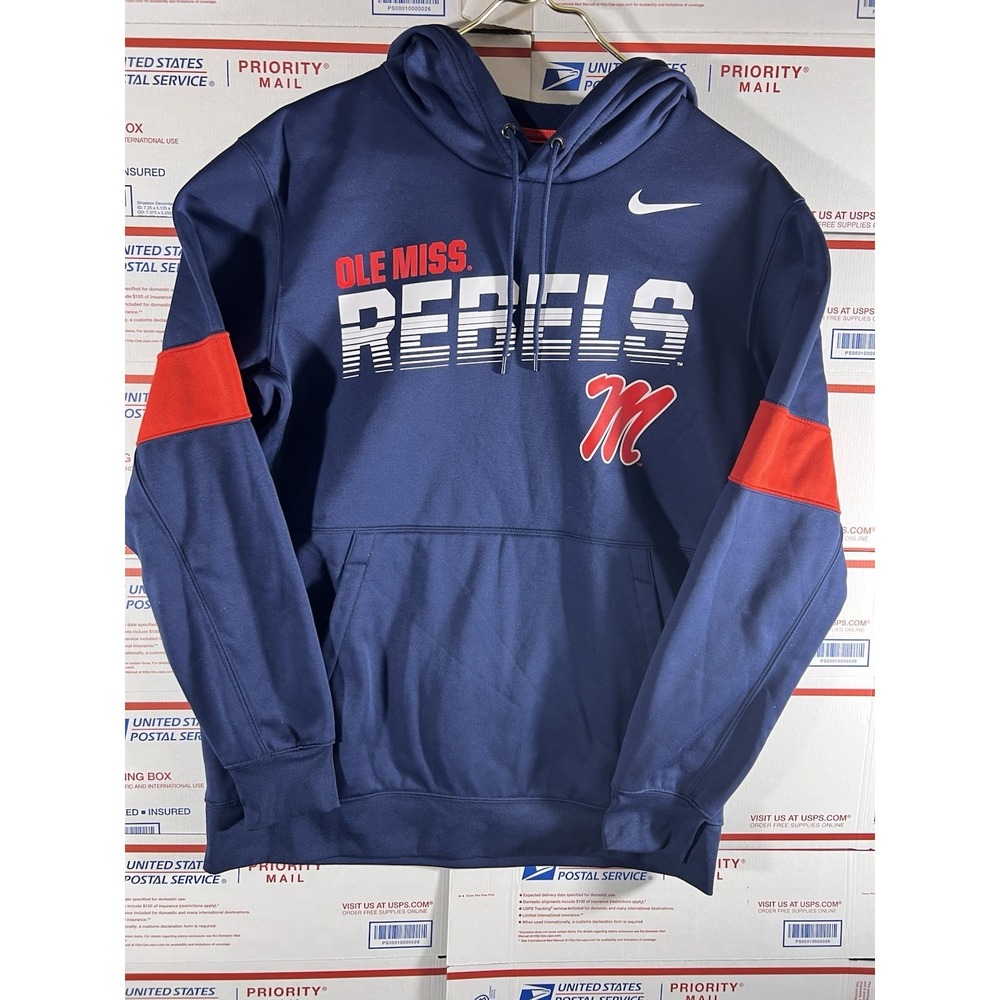 Men's Nike Ole Miss Rebels On-Field Dri-Fit Team‎ Hoodie Size L Blue Red
